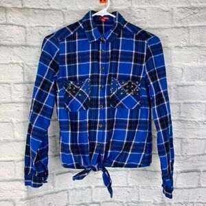 Bongo Longsleeve button down plaid top w/front tie sz medium juniors